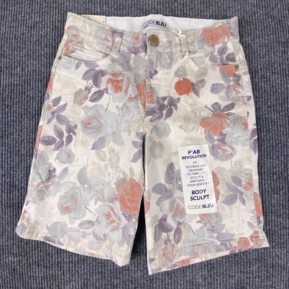 Code Bleu Bermuda Shorts Womens 8 Floral Sculpt Denim Cottagecore Romantic
